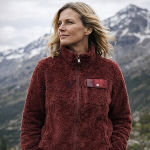 Pendleton Sherpa Fleece Jacket  Size S‎ Burgundy Plaid Trim Teddy Fleece